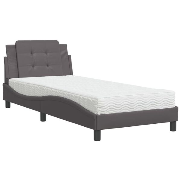 vidaXL Estructura de cama sin colch&oacute;n Zadar cuero sint&eacute;tico gris 100x200 cm
