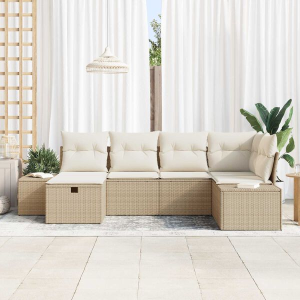 vidaXL Conjunto de sofá de jardín 6 pcs Beige ratán sintético