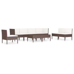 vidaXL Set muebles de jard&iacute;n 9 pzas y cojines rat&aacute;n sint&eacute;tico marr&oacute;n