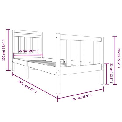 vidaXL Estructura cama individual pequeña madera maciza gris 75x190 cm
