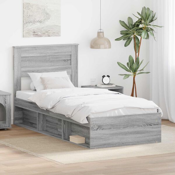 vidaXL Estructura de cama con cabecera Gris Sonoma 100 x 200 cm