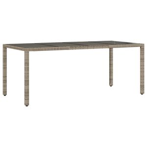 vidaXL Mesa de jard&iacute;n superficie de vidrio rat&aacute;n PE gris 190x90x75 cm