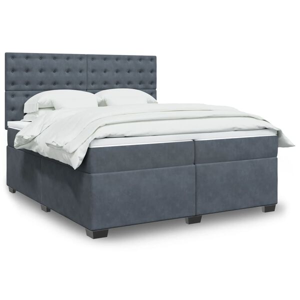 vidaXL Cama box spring con colch&oacute;n terciopelo gris oscuro 200x200 cm