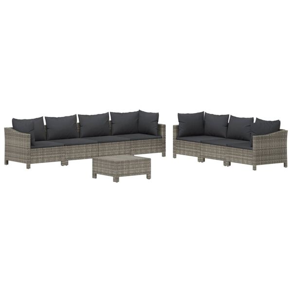 vidaXL Set de muebles de jard&iacute;n 8 pzas y cojines rat&aacute;n sint&eacute;tico gris