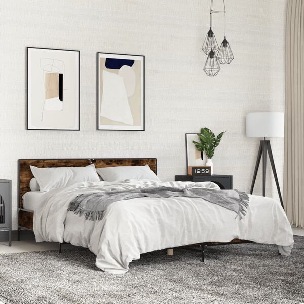 vidaXL Estructura cama madera ingenier&iacute;a metal roble ahumado 160x200cm