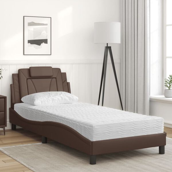 vidaXL Cama Viana con colch&oacute;n cuero sint&eacute;tico marr&oacute;n 90x200 cm