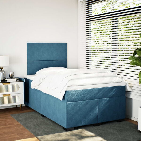 vidaXL Cama box spring con colch&oacute;n terciopelo azul 120x200 cm