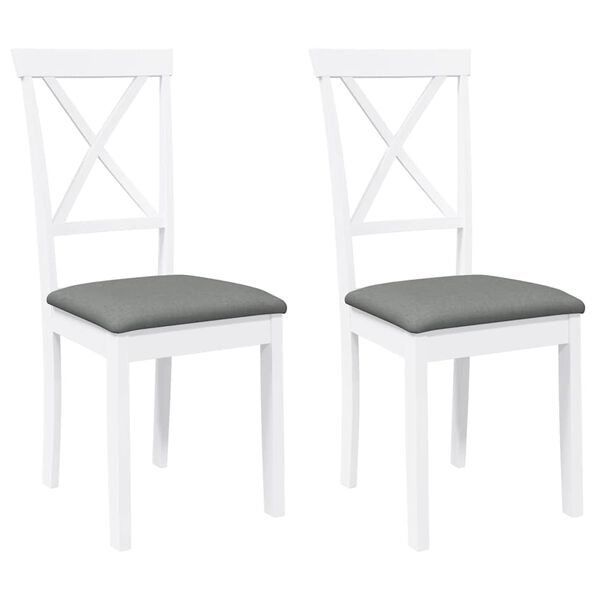 vidaXL Sillas de comedor con cojines 2uds madera maciza blanco caucho