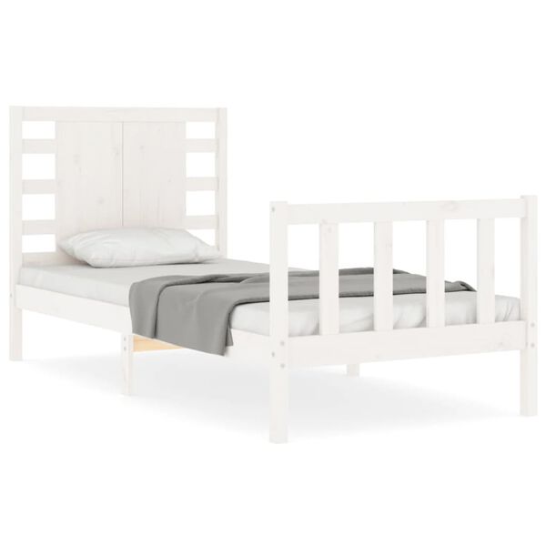 vidaXL Estructura de cama individual con cabecero madera maciza blanco