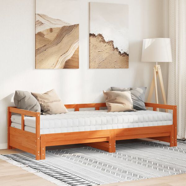 vidaXL Sof&aacute; cama nido con colchones madera maciza pino marr&oacute;n 90x200cm