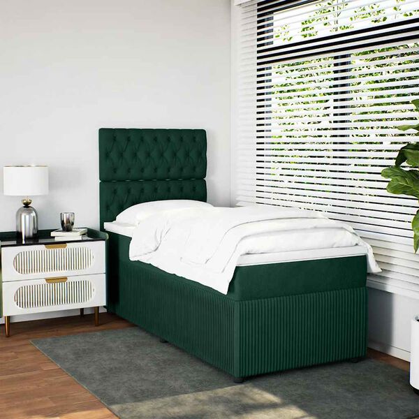 vidaXL Cama box spring con colch&oacute;n terciopelo verde oscuro 90x190 cm