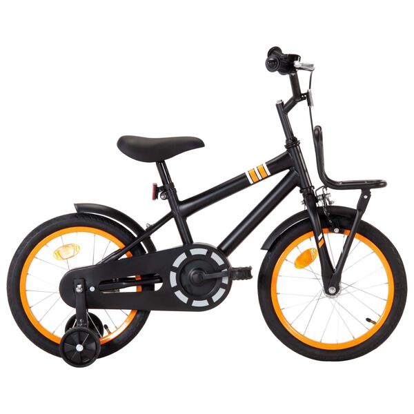 vidaXL Bicicleta ni&ntilde;os y portaequipajes delantero 16" negro y naranja