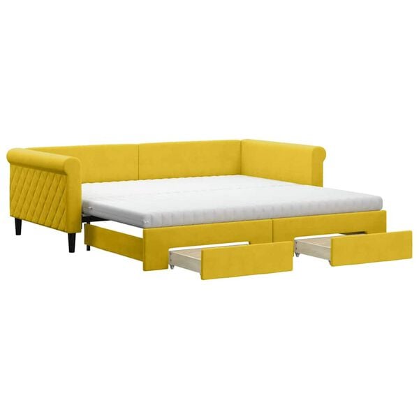 vidaXL Sof&aacute; cama nido con cajones terciopelo amarillo 100x200 cm