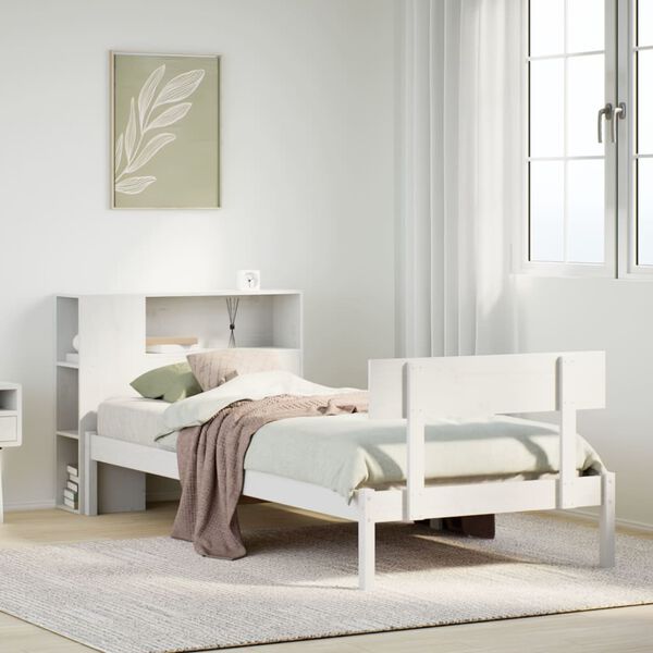 vidaXL Cama con estanter&iacute;a sin colch&oacute;n madera maciza de pino 90x190 cm