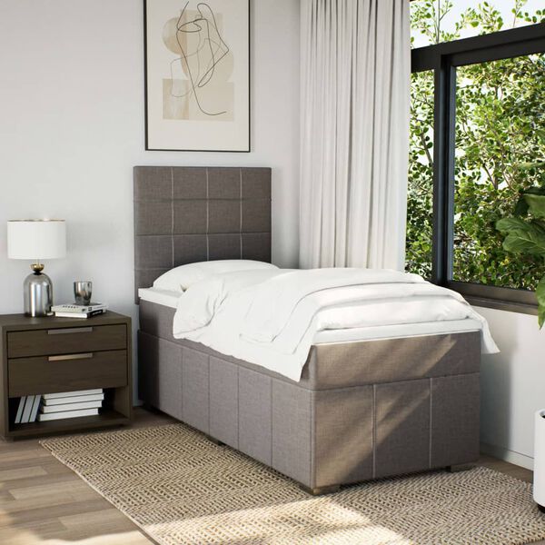 vidaXL Cama box spring con colch&oacute;n tela gris taupe 90x190 cm