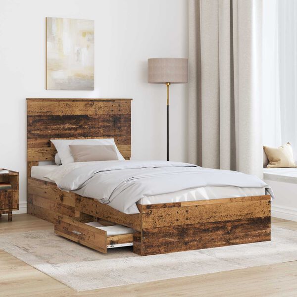 vidaXL Estructura de cama con cabecera Madera vieja 100 x 200 cm