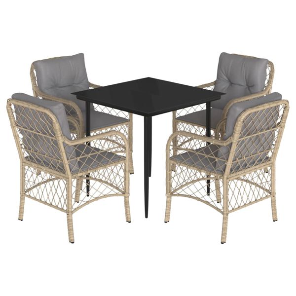 vidaXL Set comedor de jard&iacute;n 5 pzas con cojines rat&aacute;n sint&eacute;tico beige