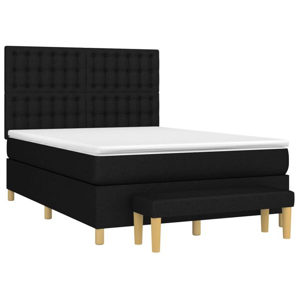 vidaXL Cama box spring con colch&oacute;n tela negro 140x190 cm
