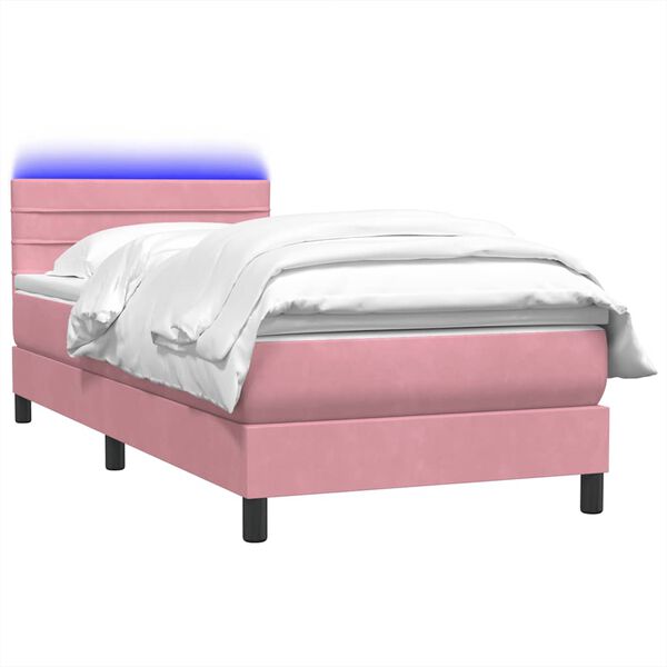 vidaXL Cama box spring con colch&oacute;n y LED terciopelo rosa 100x210 cm
