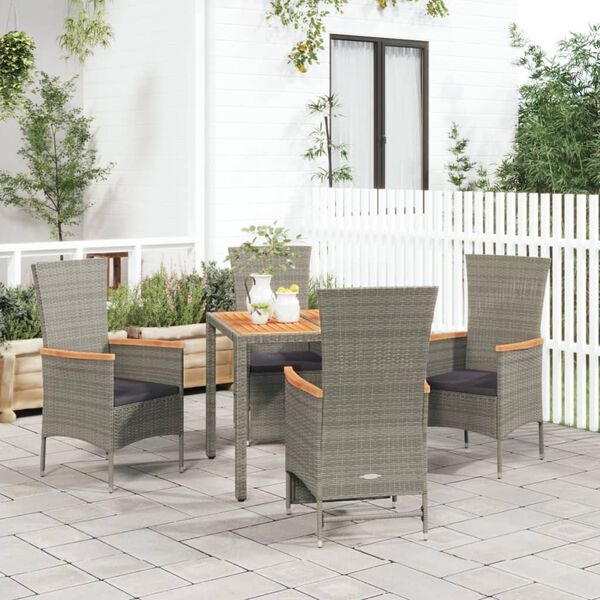 vidaXL Set comedor de jardín 5 piezas con cojines ratán sintético gris