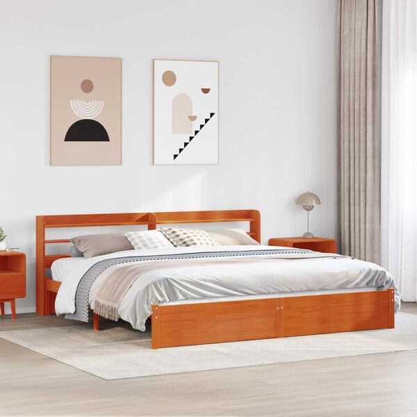 vidaXL Estructura de cama 2 pcs Marr&oacute;n cera Madera de Pino Macizo