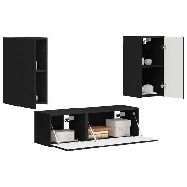 vidaXL Conjunto de mueble para TV de pared 4 pcs Negro
