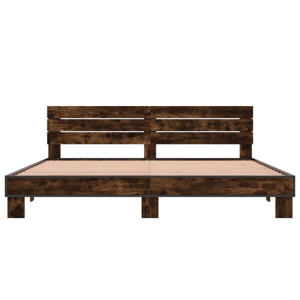 vidaXL Estructura cama madera ingenier&iacute;a metal roble ahumado 200x200cm