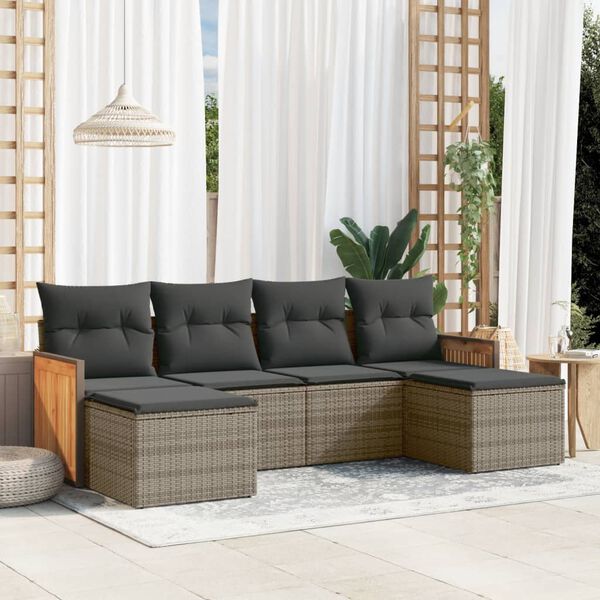 vidaXL Set de muebles de jardín 6 pzas y cojines ratán sintético gris