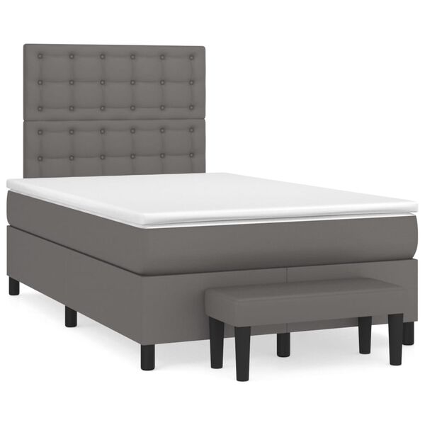 vidaXL Cama box spring con colch&oacute;n cuero sint&eacute;tico gris 120x200 cm
