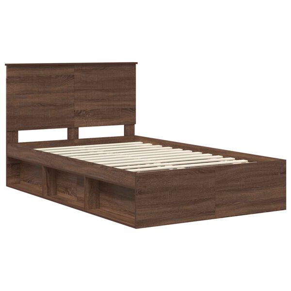 vidaXL Estructura de cama con cabecera Roble Marr&oacute;n 120 x 200 cm