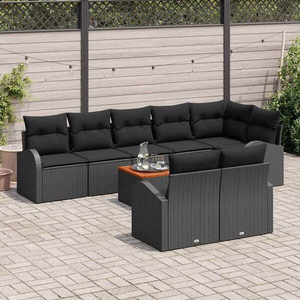 vidaXL Conjunto de sof&aacute;s de jard&iacute;n 9 pcs Negro rat&aacute;n sint&eacute;tico