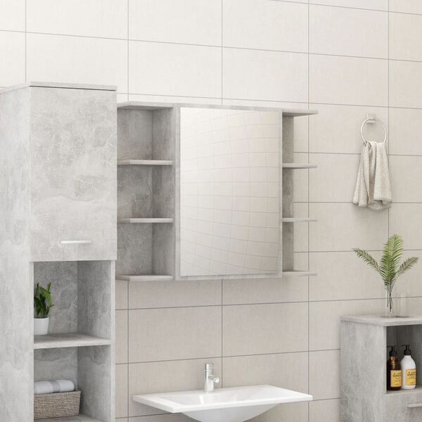 vidaXL Juego muebles de ba&ntilde;o 3 pzas madera de ingenier&iacute;a gris hormig&oacute;n