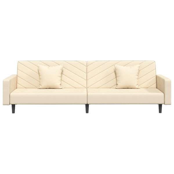 vidaXL Sof&aacute; cama de 2 plazas con dos almohadas terciopelo color crema