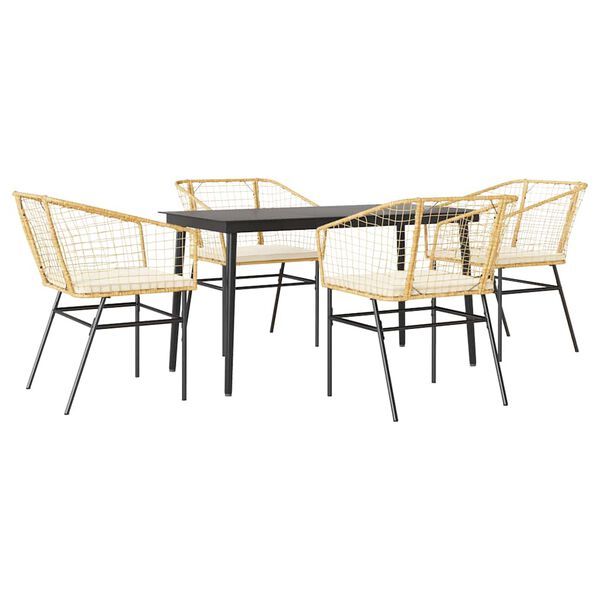 vidaXL Juego de comedor jard&iacute;n 5 piezas cojines rat&aacute;n sint&eacute;tico marr&oacute;n