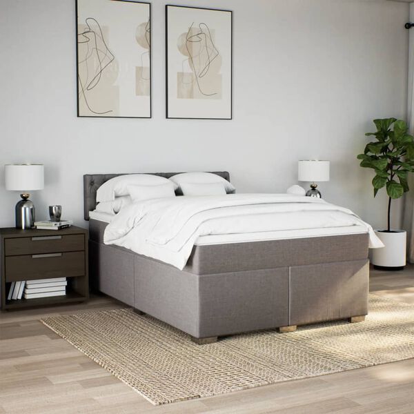 vidaXL Cama box spring con colch&oacute;n tela gris taupe 140x190 cm