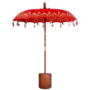 vidaXL Paraguas balin&eacute;s con base 260 Rojo y Marr&oacute;n 190 x 190 x 295 cm