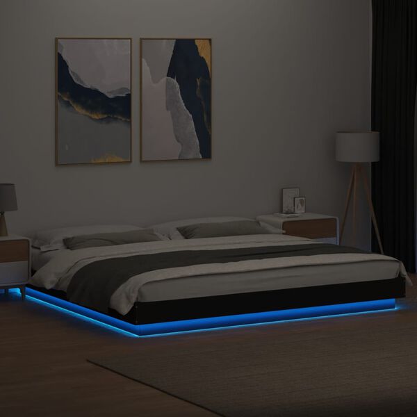 vidaXL Estructura cama con luces LED madera ingeniería negro 200x200cm