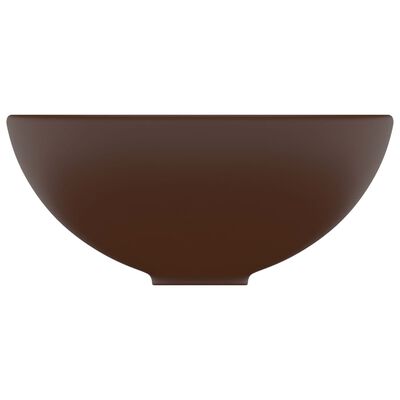 vidaXL Lavabo de lujo redondo cerámica marrón oscuro mate 32,5x14 cm