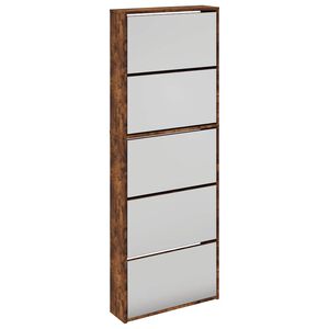 vidaXL Zapatero y espejo 5 niveles roble ahumado 63x17x169,5 cm