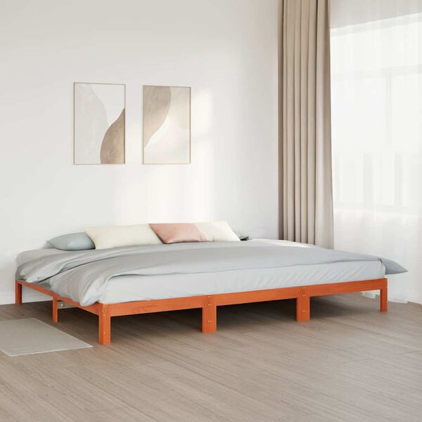 vidaXL Estructura cama familiar sin colch&oacute;n marr&oacute;n encerado 270x200 cm
