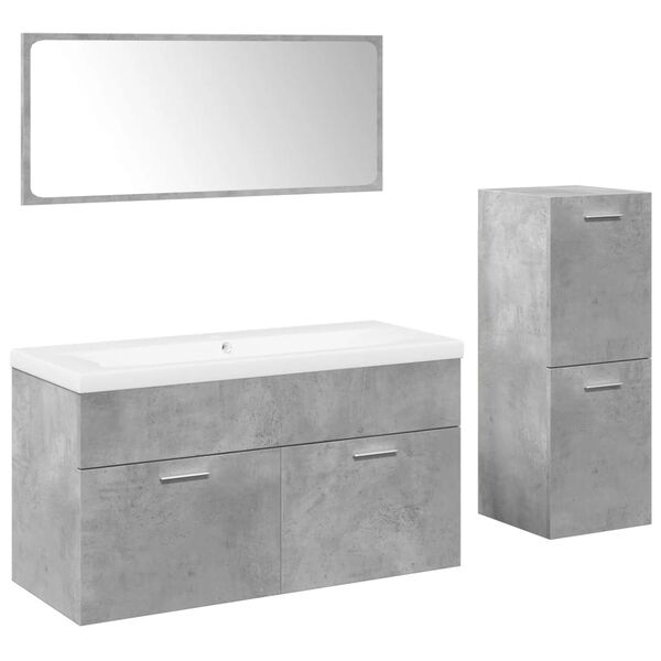 vidaXL Juego muebles de ba&ntilde;o 4 pzas madera contrachapada gris hormig&oacute;n