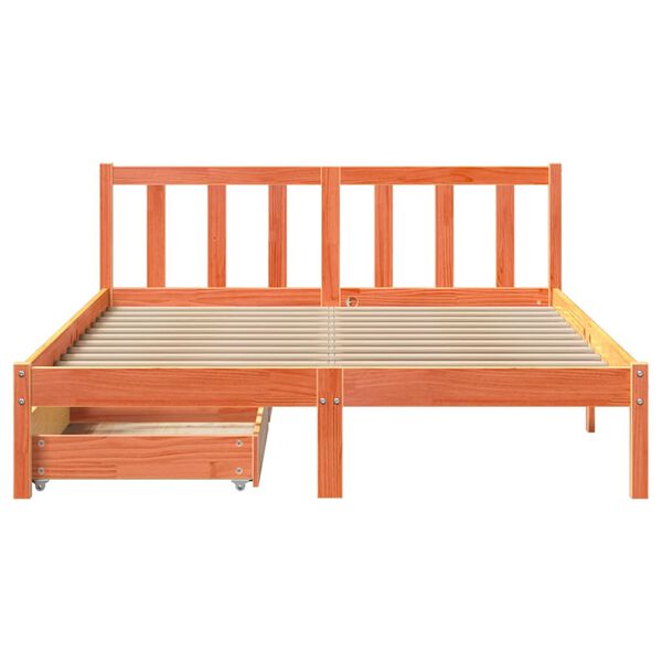 vidaXL Cama sin colchón madera maciza de pino marrón cera 140x190 cm
