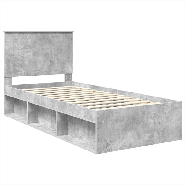 vidaXL Estructura de cama con cabecera Gris concreto 90 x 190 cm