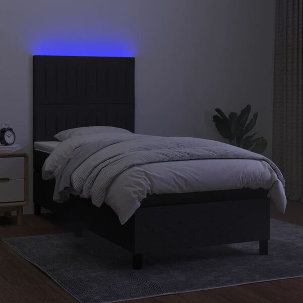vidaXL Cama box spring colch&oacute;n y luces LED tela negro 100x200 cm