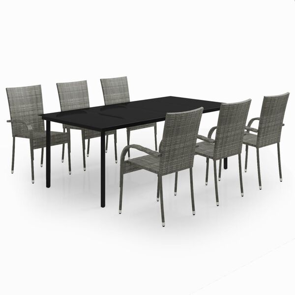 vidaXL Juego de comedor para jardín 7 piezas gris y negro