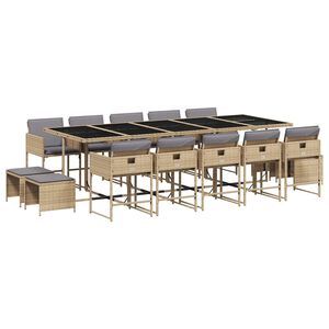 vidaXL Set comedor de jard&iacute;n con cojines 15 pzas rat&aacute;n sint&eacute;tico beige