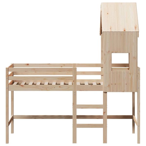 vidaXL Cama alta con escalera y techo madera maciza de pino 90x190 cm