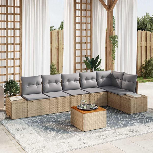 vidaXL Conjunto de sof&aacute;s de jard&iacute;n 7 pcs Beige y Gris Claro