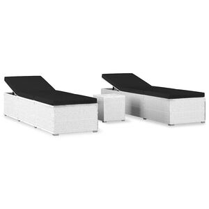 vidaXL Tumbonas de jard&iacute;n y mesita 3 piezas rat&aacute;n sint&eacute;tico blanco