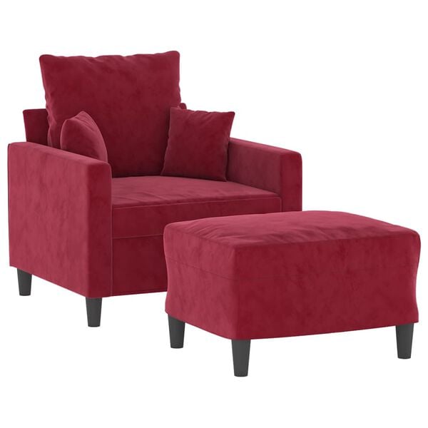 vidaXL Sill&oacute;n con taburete terciopelo rojo tinto 60 cm